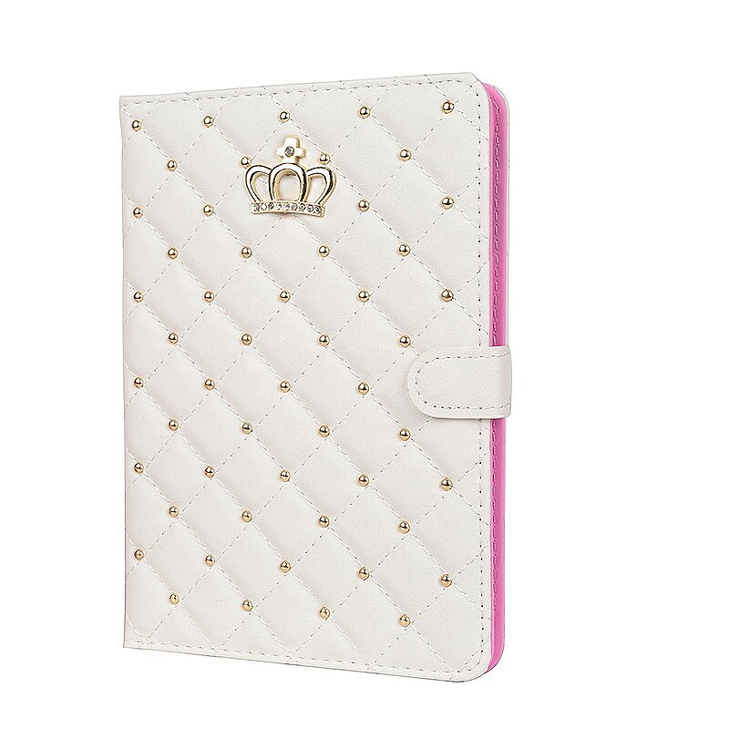Husa tip carte pentru tableta iPad 2017 de 9.7 inch din piele ecologica Luxury Crown Bling, Alb, BBL1246