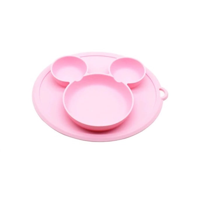 Szilikon tányér babáknak, Mickey, Pink macaroon, Csúszásmentes, változatos, blw +6 hónap