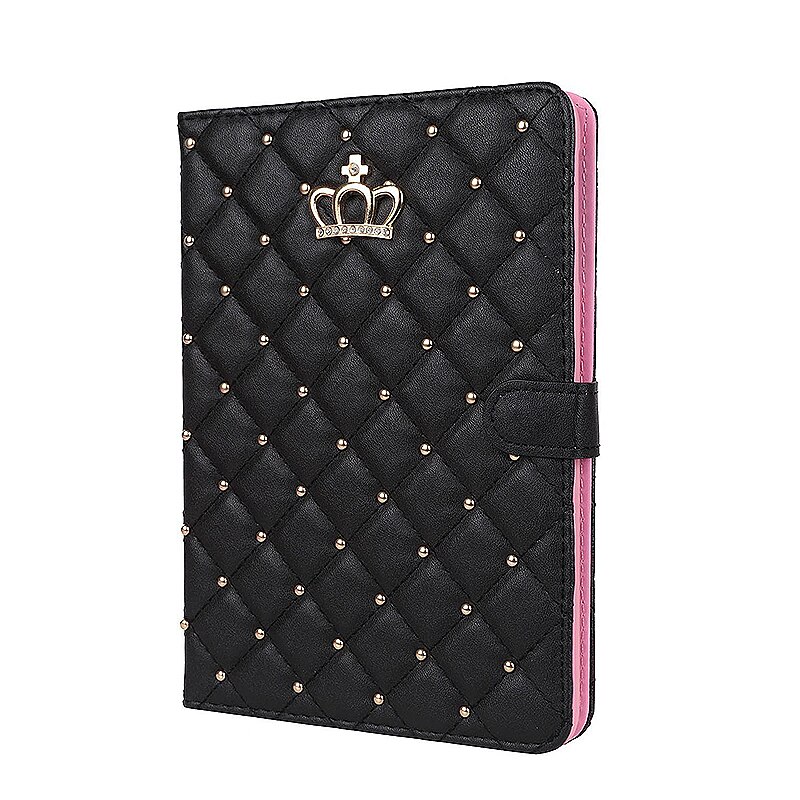 Husa tip carte pentru tableta iPad 2017 de 9.7 inch din piele ecologica Luxury Crown Bling, Negru, BBL1249
