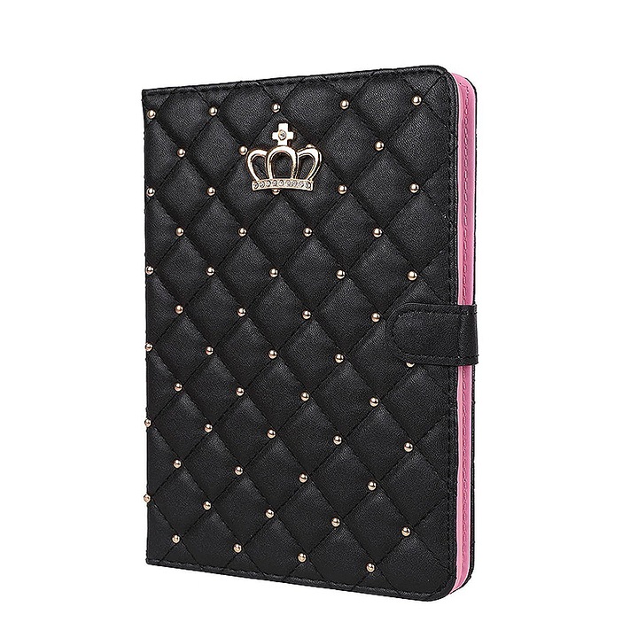 Луксозна корица Crown Bling от еко кожа за iPad 2017 9,7-инчов таблет, черна, BBL1249
