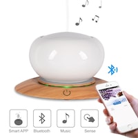 Difuzor aromaterapie smart cu ultrasunete, ceramica, bluetooth, muzica, lumina LED 7 culori, V-Rising VR-WX50S, 300 ml, alb/lemn deschis