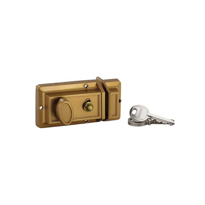 Broasca aplicata, 90 x 60 mm, cilindru RIM cu 3 chei, buton suplimentar blocare, auriu