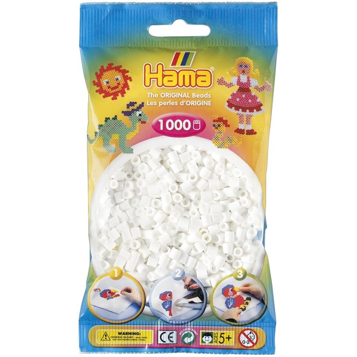 Margele de calcat HAMA MIDI ALB, 1000 buc in pungulita