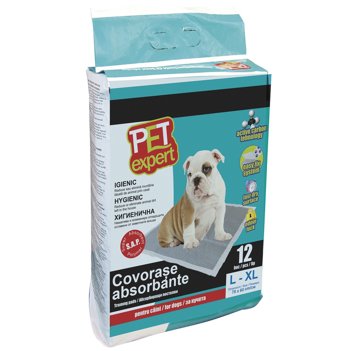 Biggest Can not spin Covorase absorbante pentru caini, Pet Expert Covor Absorbant L Carbon 60 X  75 CM, 12 BUC - eMAG.ro