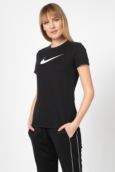 Nike, Tricou cu imprimeu logo si tehnologie Dri-FIT, pentru fitness, Alb/Negru