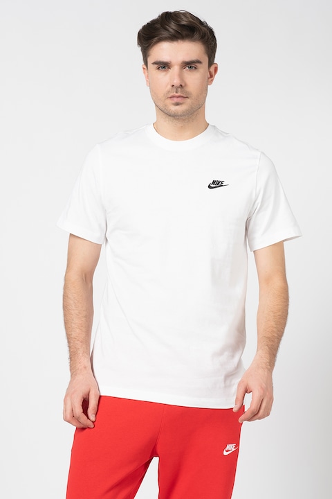 Nike, Тениска Sportswear Club с овално деколте, Бял/Черен