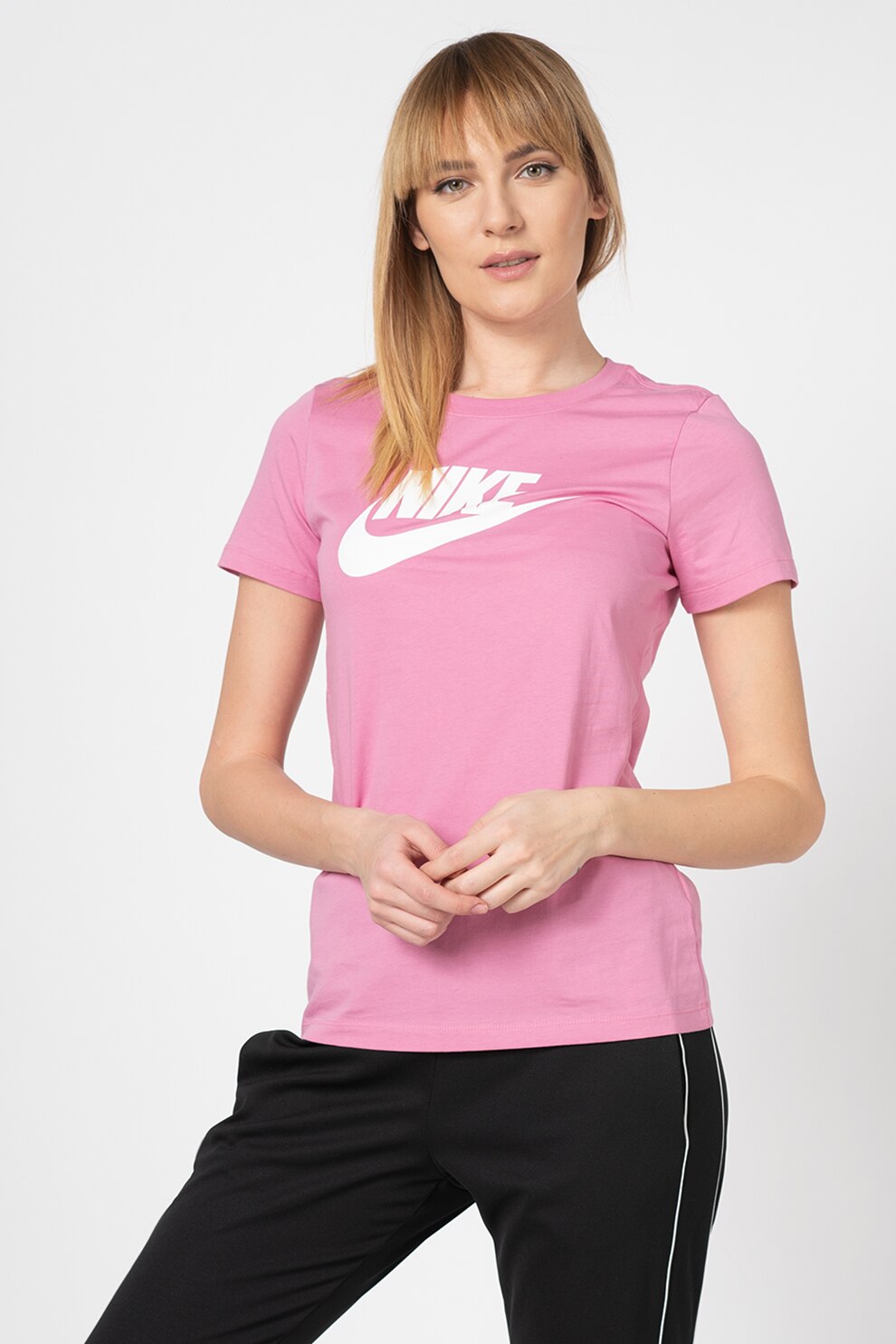 Nike, Tricou cu imprimeu logo Essential Icon Futur, Roz/Alb