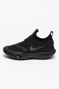 Nike, Pantofi sport slip-on cu garnituri de piele Flex Runner, negru/gri antracit Nike, Pantofi sport slip-on cu garnituri de piele Flex Runner, negru/gri antracit