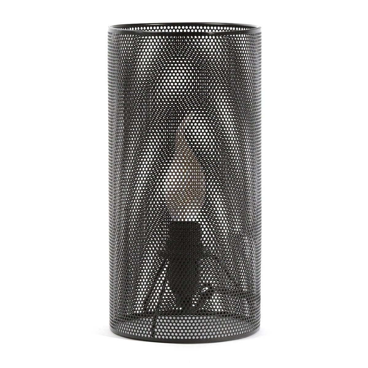 Veioza Platinet 44876, E14, 25W, cu abajur rotund φ120mm x 240mm din plasa metalica neagra