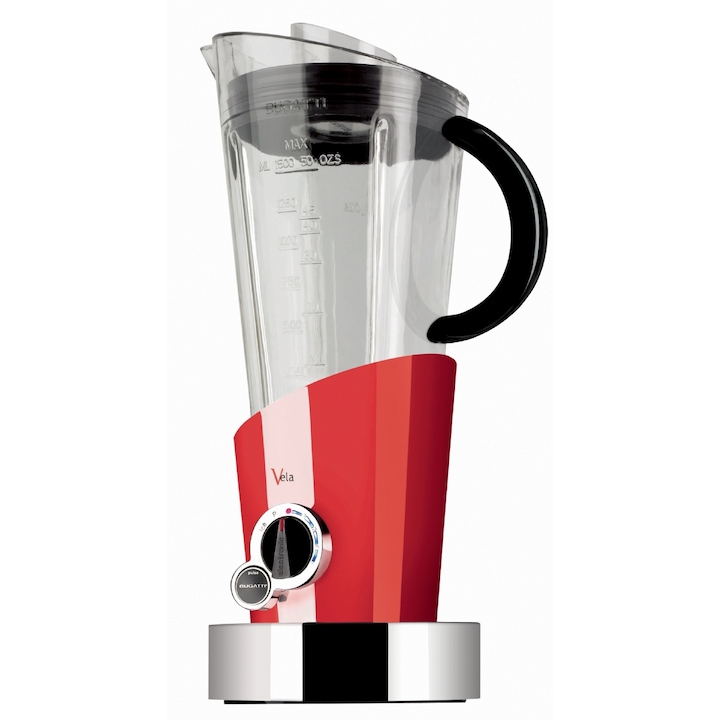Blender Casa Bugatti, Vela Evolution, 1.5 litri, 4 trepte de putere, functie Pulse si Ice, 500W, usor de utilizat, negru
