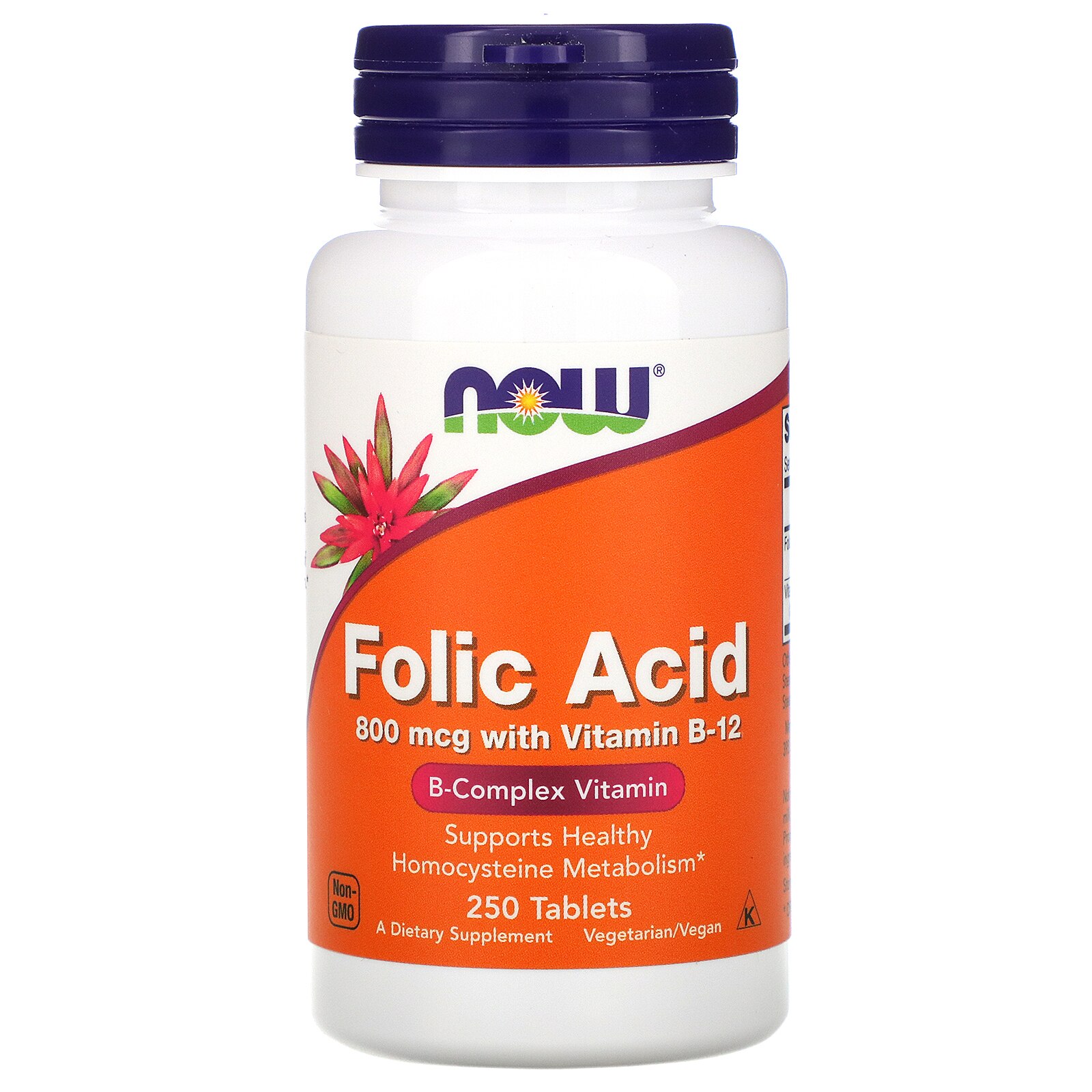Supliment nutritiv Acid folic, Now, 250 capsule