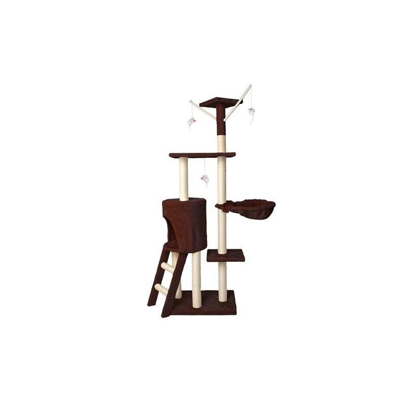 Ansamblu De Joaca Pentru Pisici, 139x49 Cm, 5 Nivele, 3 Jucarii Incluse, Maro