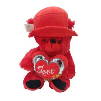 Urs de plus cu palarie ,Rosu- 40 cm Urs de plus cu palarie ,Rosu- 40 cm