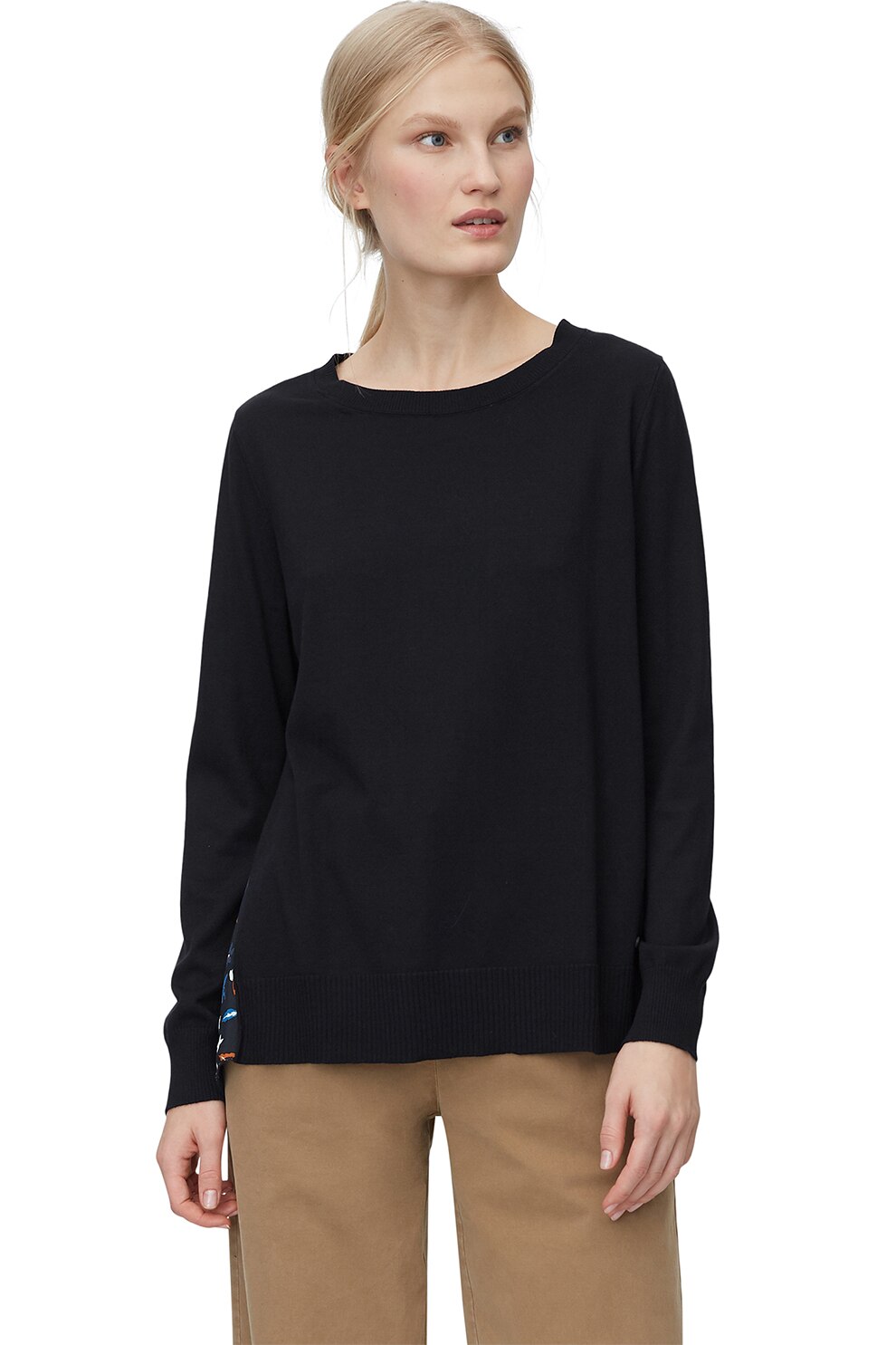 Marc O'Polo, Pulover cu imprimeu floral pe partea din spate, Negru