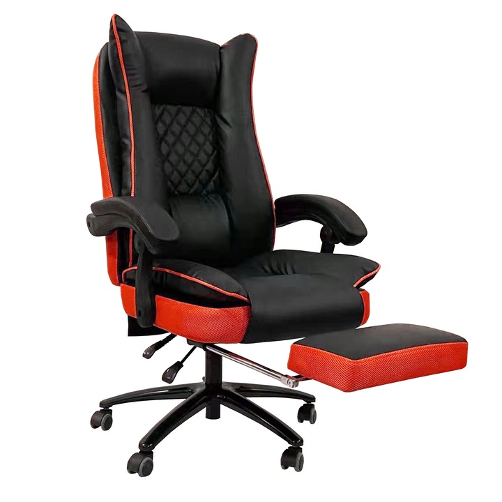 Arka Chairs B67 forgó gamer szék lábtámasszal, ökológiai bőr, fekete/piros