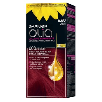 Vopsea de par permanenta fara amoniac Garnier Olia 6.60 Rosu Intens, 112 ml Vopsea de par permanenta fara amoniac Garnier Olia 6.60 Rosu Intens, 112 ml