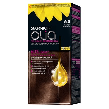 Vopsea de par permanenta fara amoniac Garnier Olia 6.0 Saten Deschis, 112 ml Vopsea de par permanenta fara amoniac Garnier Olia 6.0 Saten Deschis, 112 ml
