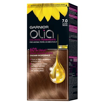 Vopsea de par permanenta fara amoniac Garnier Olia 7.0 Blond Inchis, 112 ml Vopsea de par permanenta fara amoniac Garnier Olia 7.0 Blond Inchis, 112 ml