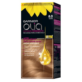 Vopsea de par permanenta fara amoniac Garnier Olia 8.0 Blond, 112 ml Vopsea de par permanenta fara amoniac Garnier Olia 8.0 Blond, 112 ml