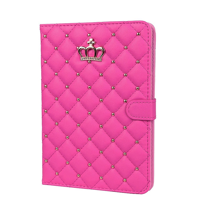 Husa tip carte pentru tableta iPad 2017 de 9.7 inch din piele ecologica Luxury Crown Bling, Roz trandafiriu, BBL1250