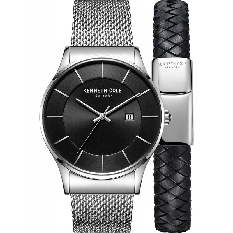 Set Ceas barbatesc Kenneth Cole KC50985001 Quartz Argintiu si bratara Kenneth Cole, Negru