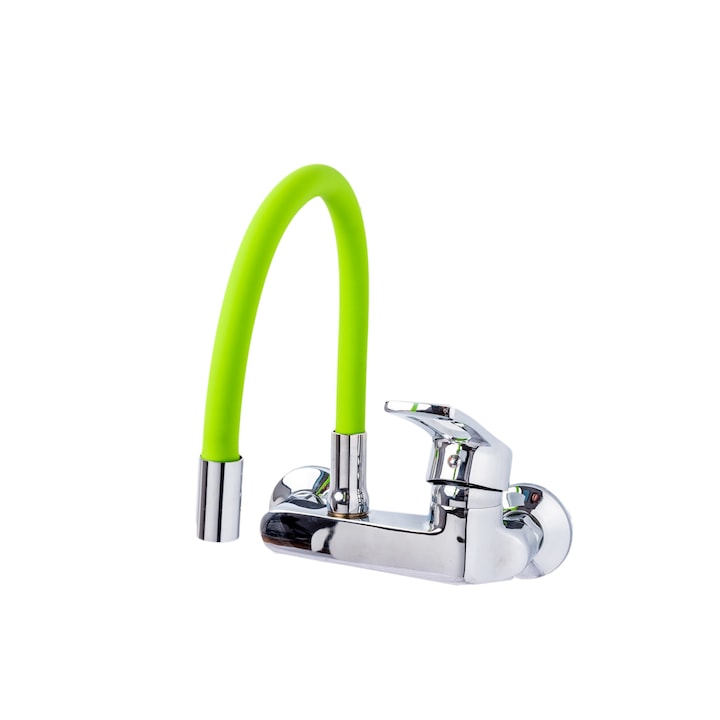 Стенен кухненски кран, зелен гъвкав маркуч, TRENDY S
