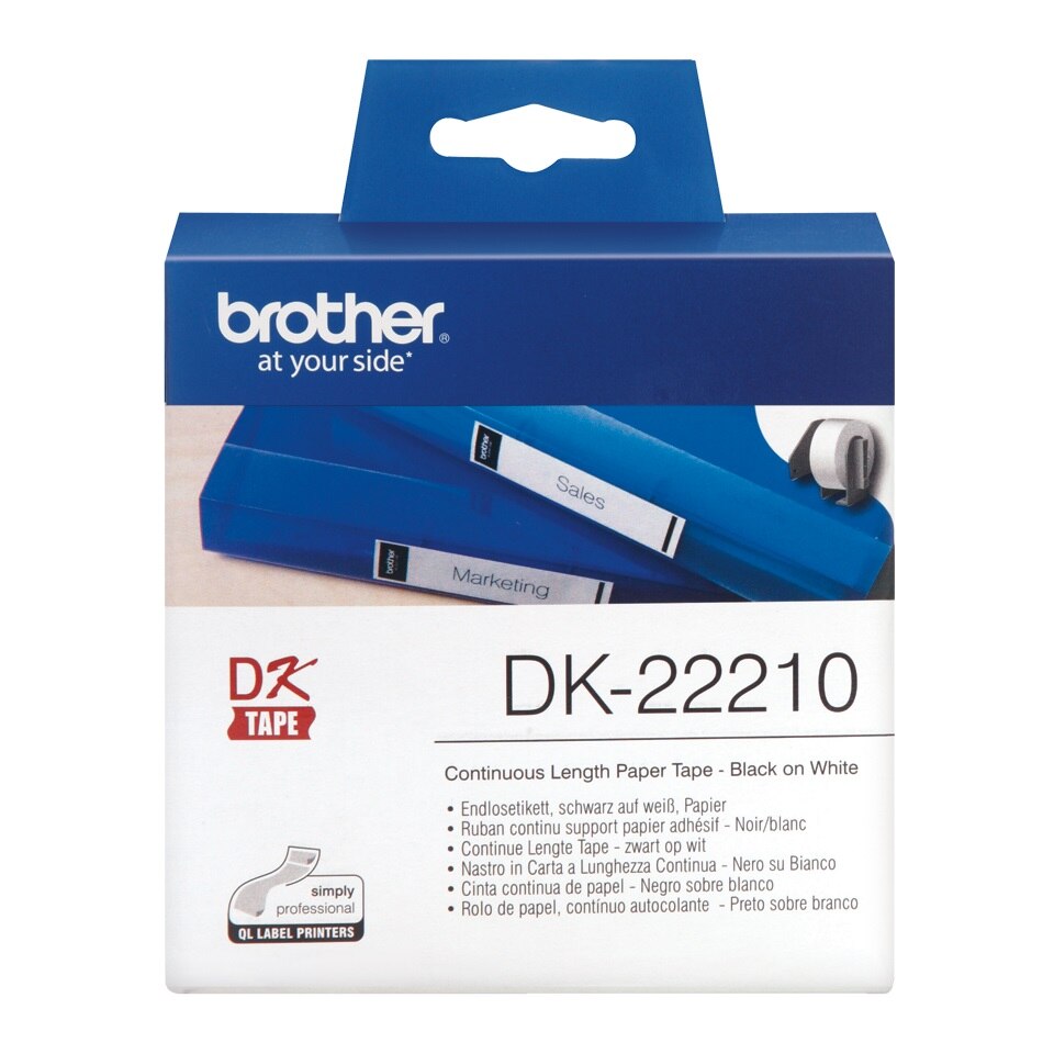 Banda continua hartie Brother DK-22210, 29 mm x 30.48 M, negru / alb