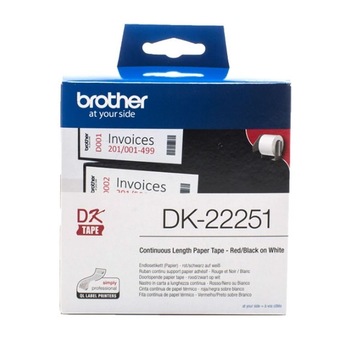 Banda continua hartie Brother DK-22251, 62 mm x 15.24 M, negru, rosu / alb Banda continua hartie Brother DK-22251, 62 mm x 15.24 M, negru, rosu / alb