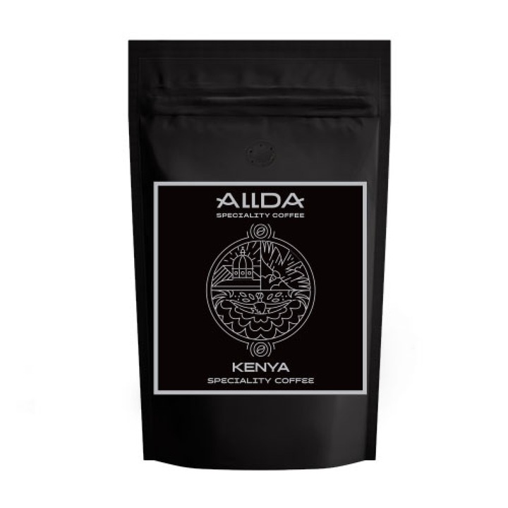 Кафе на зърна ALLDA Speciality Coffee Kenya, 100 % арабика, с приятна киселинност, нотки на портокалова кора и захаросани плодове, с послевкус на ванилия, 500 гр