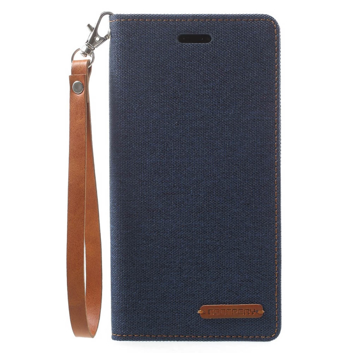 Husa Canvas iPhone X/Xs 5.8'' Stand Wallet Goospery Albastra