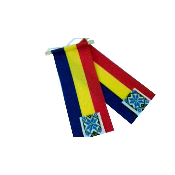 Комплект от 2 румънски автомобилни знамена с традиционен мотив 12 x 5 см