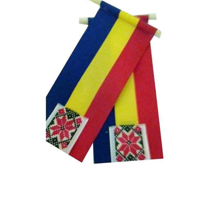 Комплект румънски знамена с традиционен мотив, 12 x 5 см, 2 бр