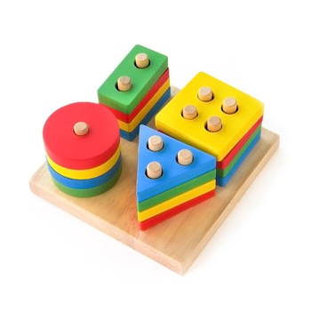 Jucarie educativa Montessori din lemn, forme geometrice, 4 coloane, Multicolor, + 3 ani Jucarie educativa Montessori din lemn, forme geometrice, 4 coloane, Multicolor, + 3 ani