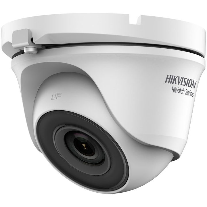 Camera de supraveghere Hikvision HiWatch Turbo HD Dome, 4MP, 2.8mm Lens, 20m IR, IP66, carcasa metal, Alb
