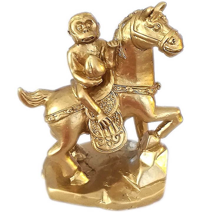 Maimuta pe cal cu piersica, amuleta pentru promovare rapida in cariera si succes in afaceri, statueta auriu