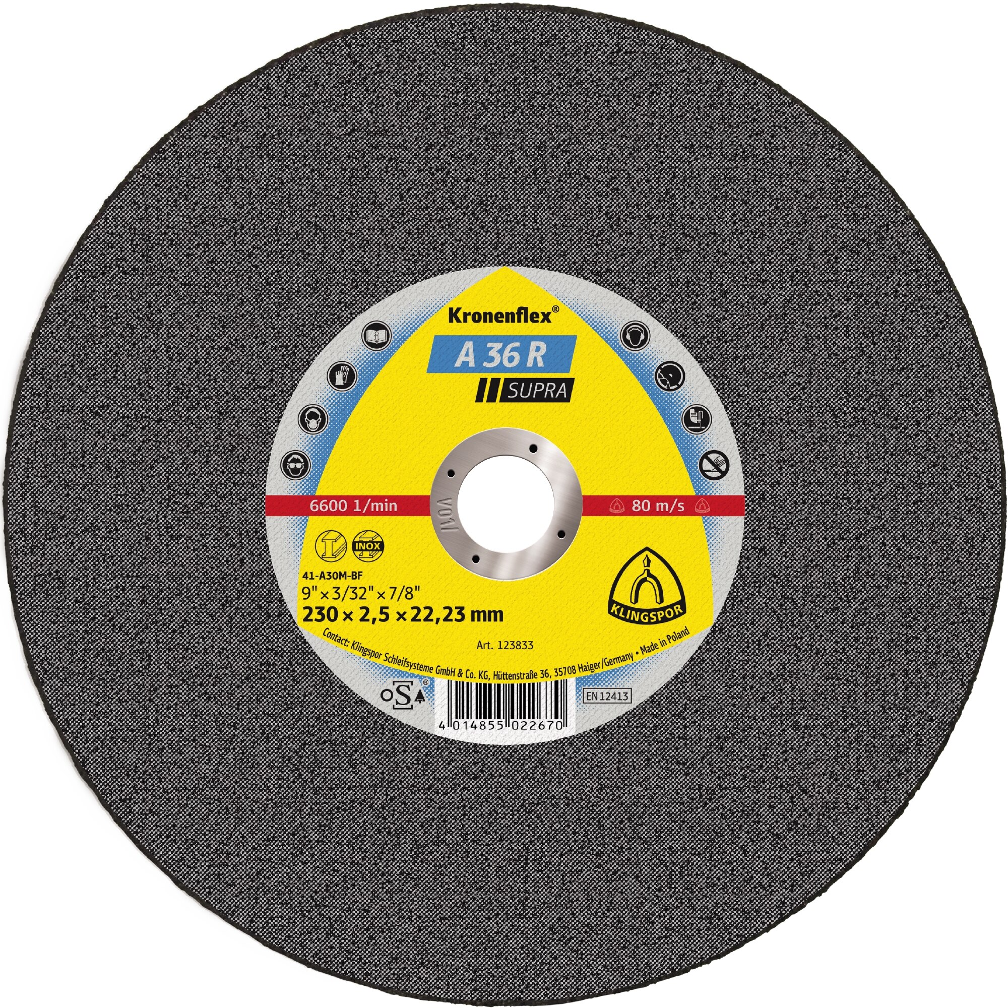 Disc debitare A 36 R Supra, Klingspor, 180 x 2.5 x 22.23 mm