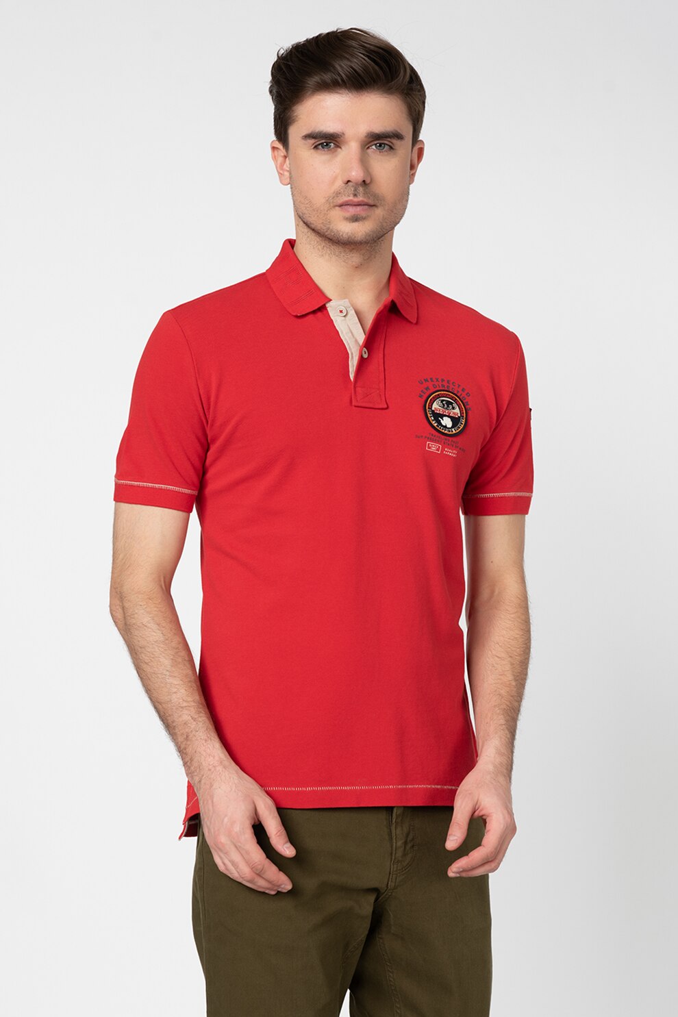 Napapijri, Tricou polo din material pique Elice, Rosu, S