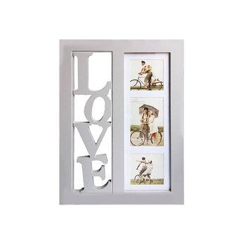 Rama foto, colaj, 3 fotografii, din lemn, Amore by Juliana, gri deschis, LOVE Rama foto, colaj, 3 fotografii, din lemn, Amore by Juliana, gri deschis, LOVE