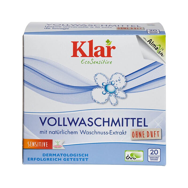 Detergent bio pudra fara parfum pentru rufe, cu nuci de sapun, Klar, 1.1 kg