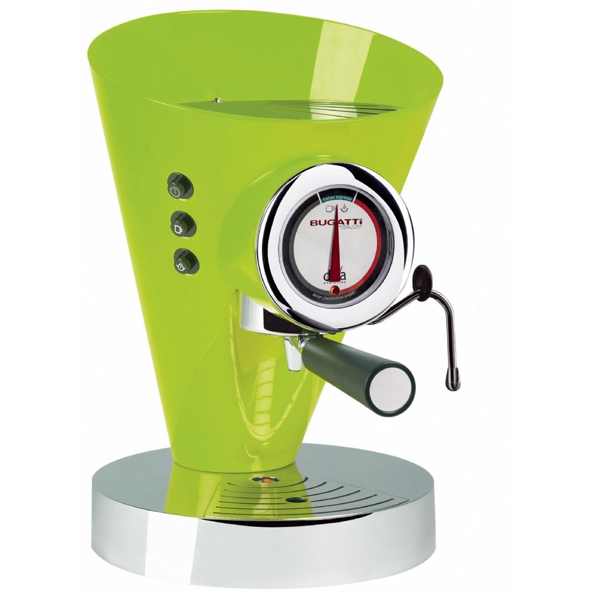 Espressor Casa Bugatti, Diva Evolution, compatibil cu capsule universale sau cafea macinata, functie de spumare a laptelui, presiune 15 bar, putere 1700 W, verde