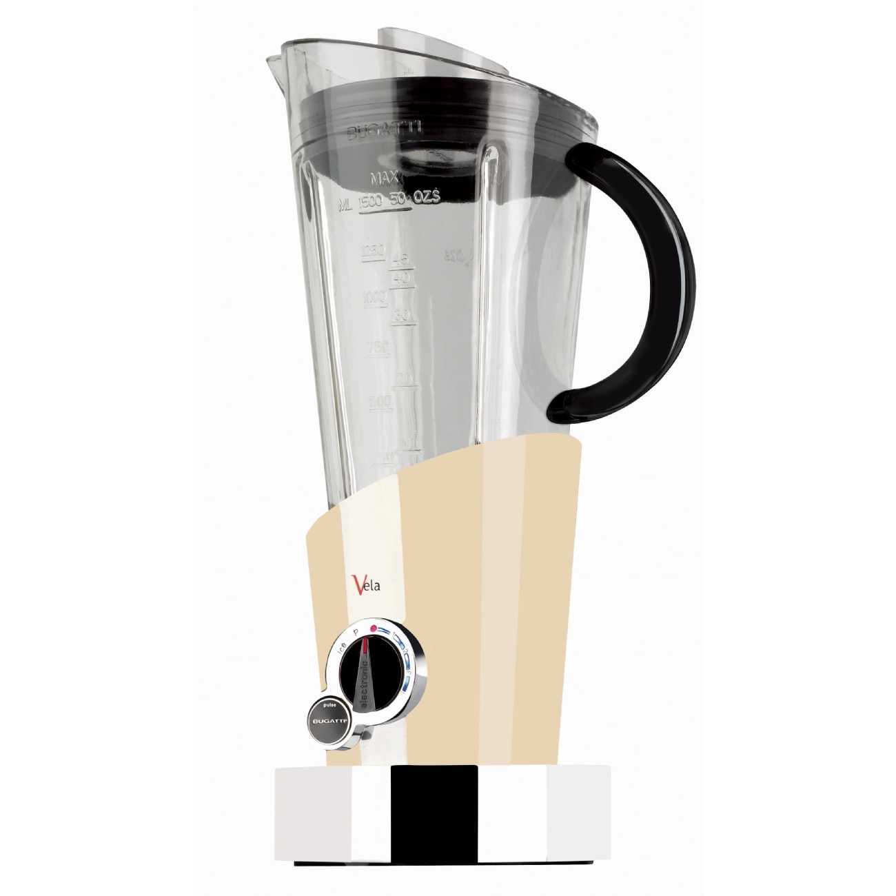 Blender Casa Bugatti, Vela Evolution, Crem, 500W, 1.5L, 4 trepte de putere, functie speciala pentru gheata