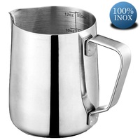 Cana din inox cu gradatie, latiera pentru spumare cu maner, cana de lapte sau cappucino, cu cioc, cana pentru bar, cana barista, 350 ml, h 9 cm, Quasar&Co.