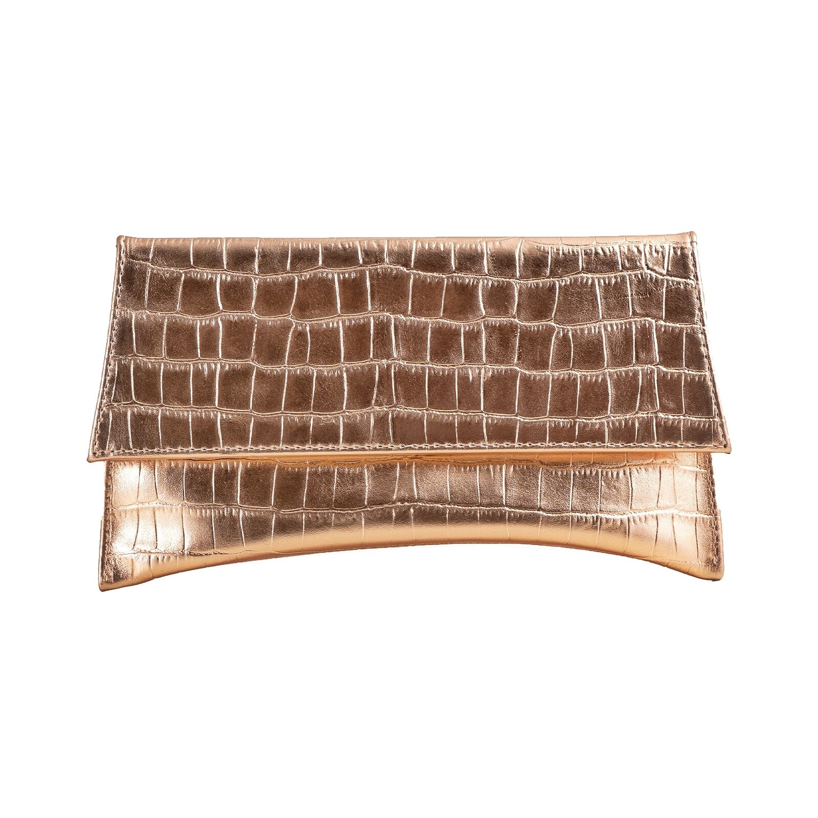 Poseta plic Maia, din piele auriu-rose laminat cu textura croco