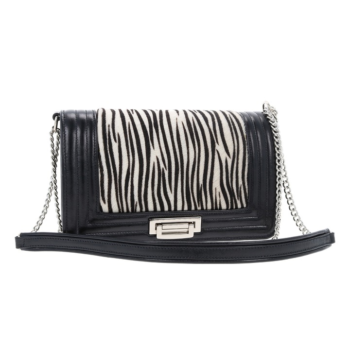 Valódi bőrből készült, fekete, zebra mintás váltáska, TheBagShop