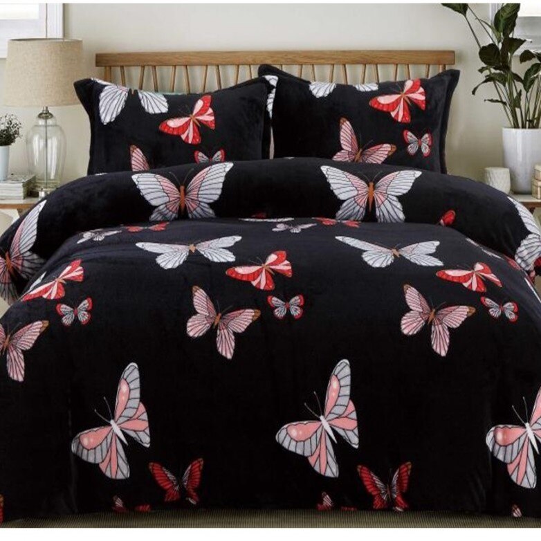 Lenjerie pat dublu cocolino 4 piese, Ralex Pucioasa, Fluturi Colorati