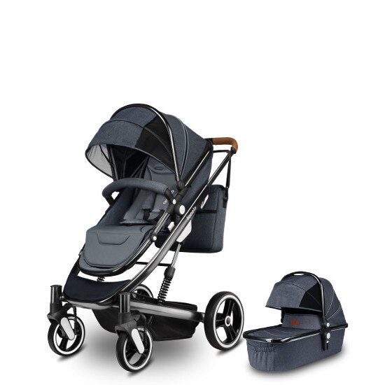 Carucior 2 in 1, Lionelo, Mari Cu accesorii, Cu sezut reversibil, Gri