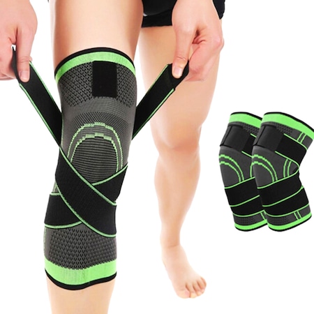 Set 2 bucati suport pentru genunchi zenifique®, material respirabil, cu bretele reglabile pentru sustinere, negru-verde, marimea M