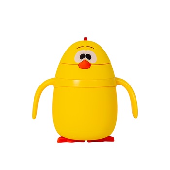 Cana copii gradata cu capac si pai model pui,200 ml Cana copii gradata cu capac si pai model pui,200 ml