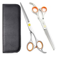 Set foarfece de tuns si filat Olimpia marime 6" inox, manere orange, cu geanta depozitare frizerie coafor