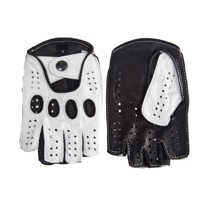 Manusi fara degete, barbati, pentru condus, sport, fitness, bicicleta, piele de vdascerb, Hungant, Negru Alb, Alb/Negru